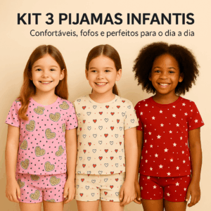 Pijama Infantil Menina Verão Conjunto Camiseta e Short – Leve e Fresquinho – 2 a 12 anos